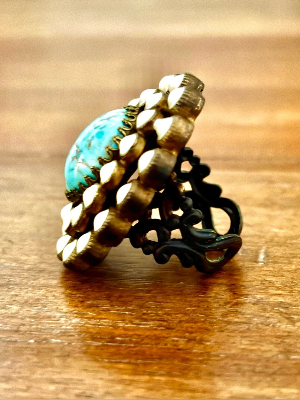 Turquoise and White Stone Cluster Women’s Ring